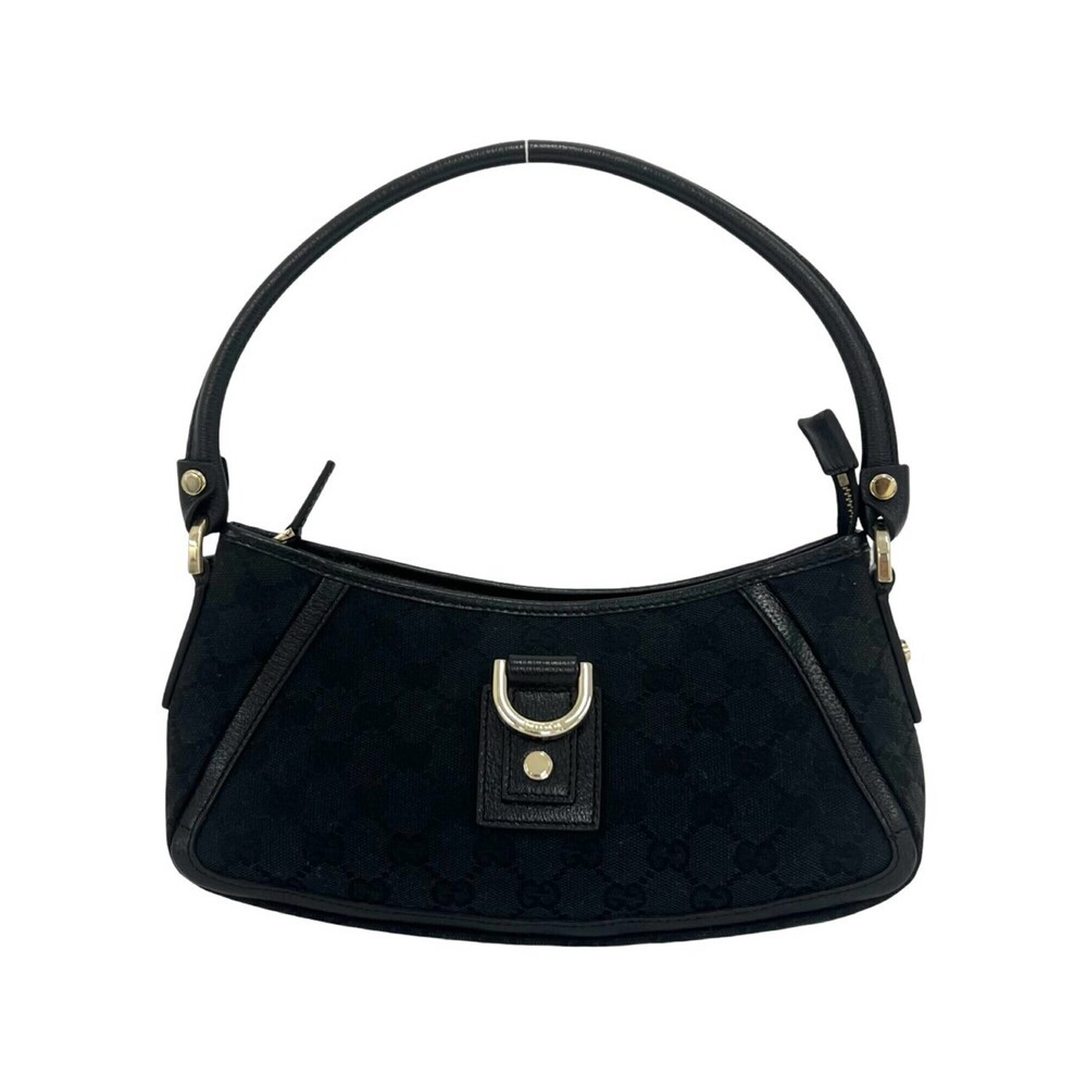 GUCCI Abbey GG Pattern Logo Canvas Leather One Shoulder Bag Handbag Black 823-9
